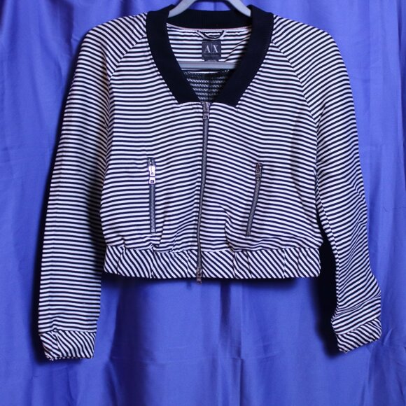 Armani Exchange Black & White Striped Bomber XS - Picture 2 of 16